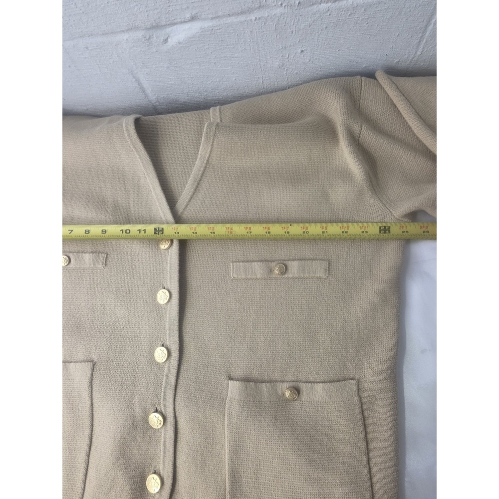 J.CREW V-neck Blazer Sweater Women's Size L Tan Oversized Golden Buttons Pockets - Picture 10 of 12